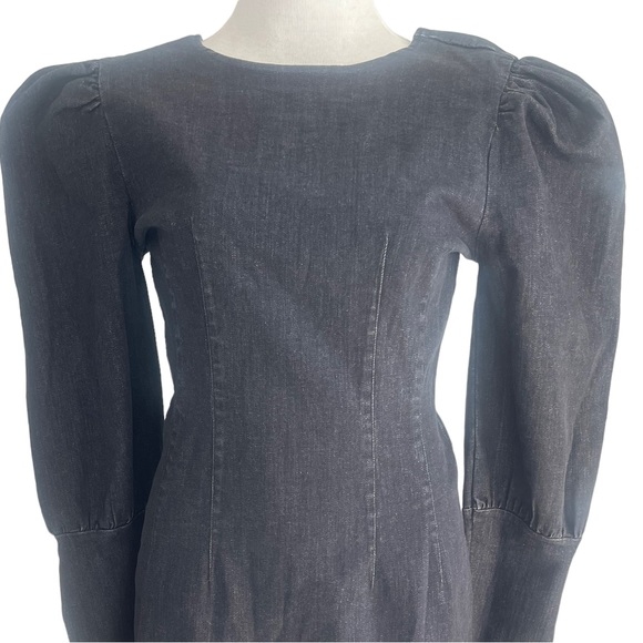 TOPSHOP SEAMED DENIM IN WASHED BLACK ROUND NECK PUFF SHOULDER | SIZE UK10  NWT - Picture 5 of 12